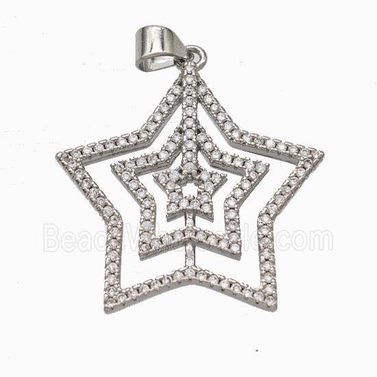 Copper Star Pendant Micropave Zirconia Platinum Plated