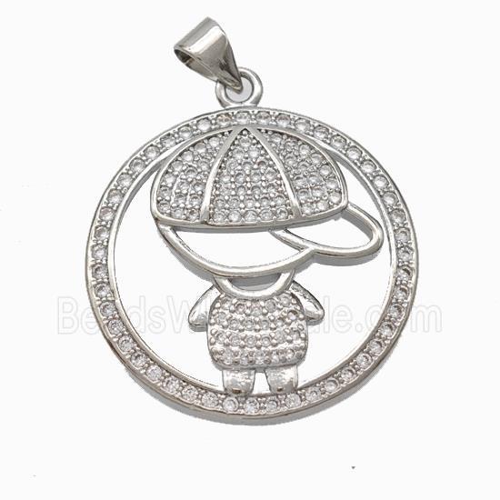 Copper Boy Kids Pendant Pave Zirconia Platinum Plated