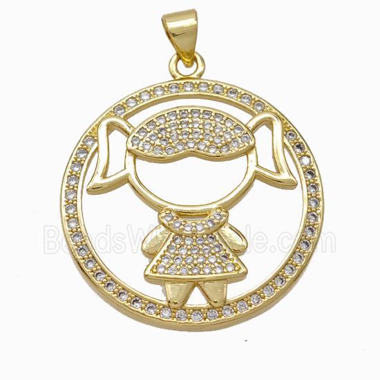 Copper Girl Kids Pendant Pave Zirconia Gold Plated