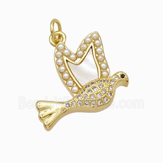 Copper Doves Pendant Micropave Zirconia Shell Resin Birds 18K Gold Plated