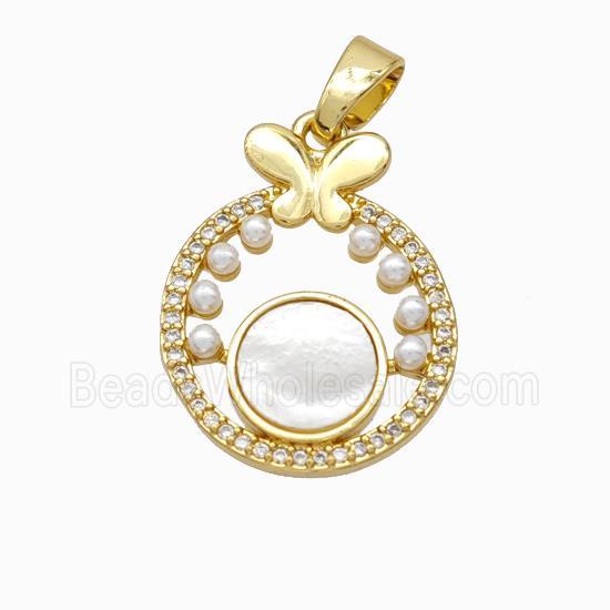 Copper Butterfly Pendant Pave Zirconia Shell Resin 18K Gold Plated