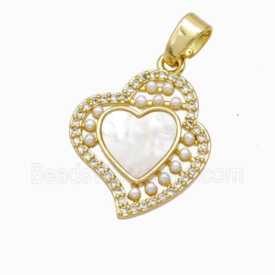 Copper Heart Pendant Micropave Zirconia Shell Resin 18K Gold Plated