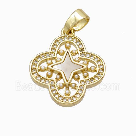 Copper Clover Pendant Micropave Zirconia Shell Resin Star 18K Gold Plated