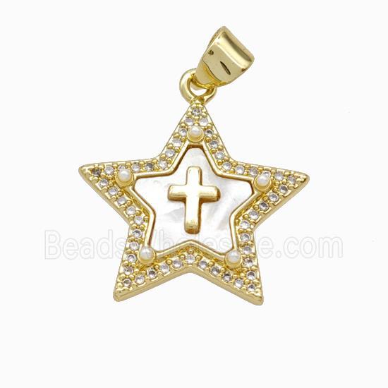 Copper Star Pendant Micropave Zirconia Shell Resin Cross 18K Gold Plated