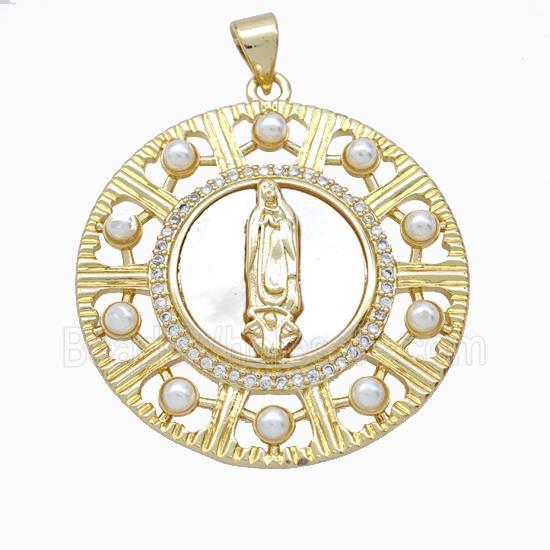 Jesus Charms Copper Pendant Pave Zirconia Shell Resin 18K Gold Plated