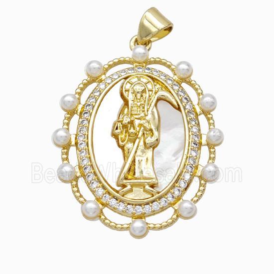 Saint Jude Charms Copper Pendant Pave Zirconia Shell Resin 18K Gold Plated