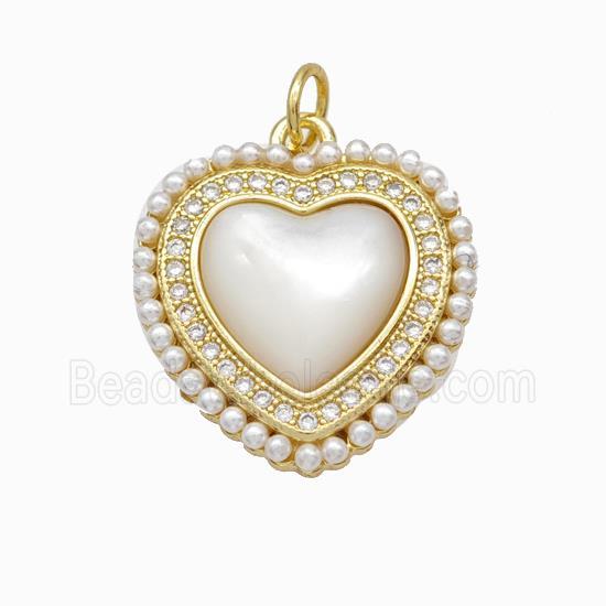 Copper Heart Pendant Pave Zirconia Shell Resin 18K Gold Plated