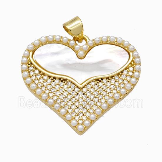 Copper Heart Pendant Pave Zirconia Shell Resin 18K Gold Plated