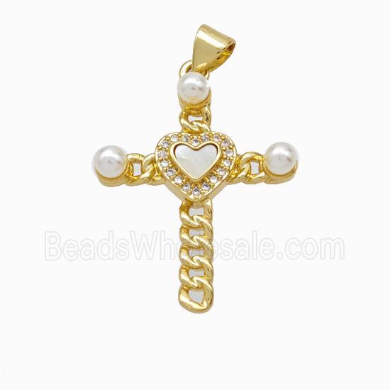 Copper Cross Pendant Pave Zirconia Shell Resin 18K Gold Plated