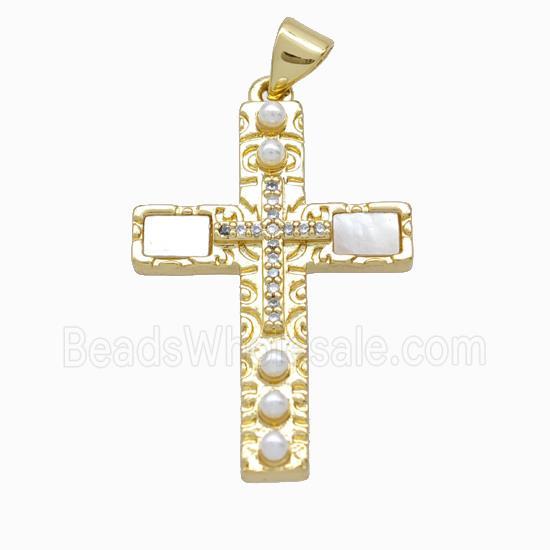 Copper Cross Pendant Pave Zirconia Shell Resin 18K Gold Plated