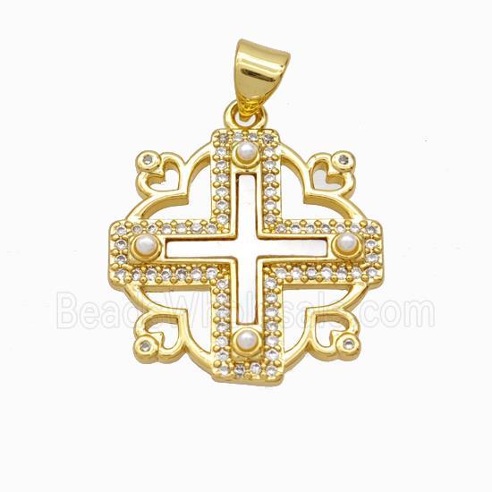 Copper Cross Pendant Pave Zirconia Shell Resin 18K Gold Plated