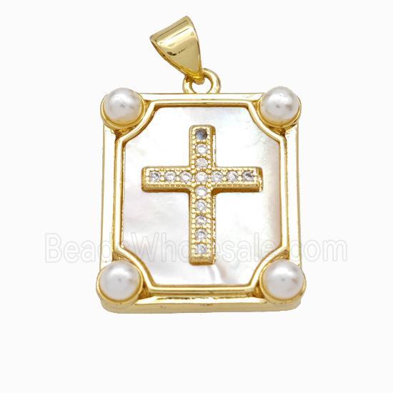 Copper Cross Pendant Pave Zirconia Shell Resin 18K Gold Plated