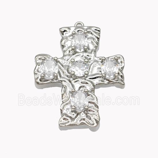 Copper Cross Pendant Pave Zirconia Platinum Plated