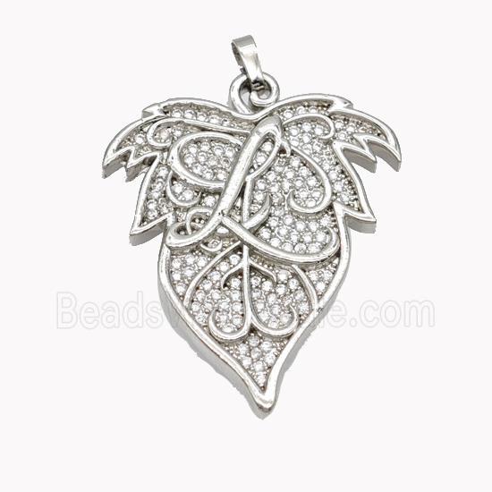 Copper Leaf Pendant Micropave Zirconia Platinum Plated