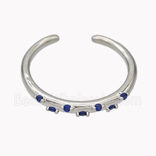 Copper Ring Micropave Blue Zirconia Platinum Plated