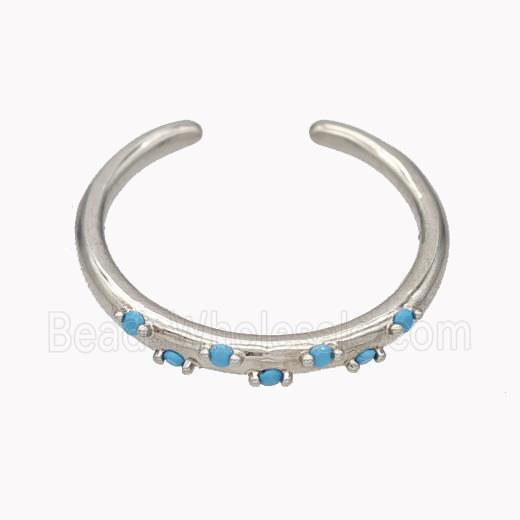 Copper Ring Micropave Turq Zirconia Platinum Plated