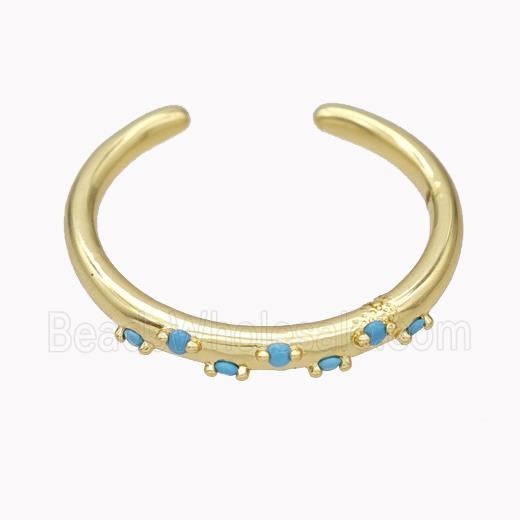 Copper Ring Micropave Turq Zirconia Gold Plated
