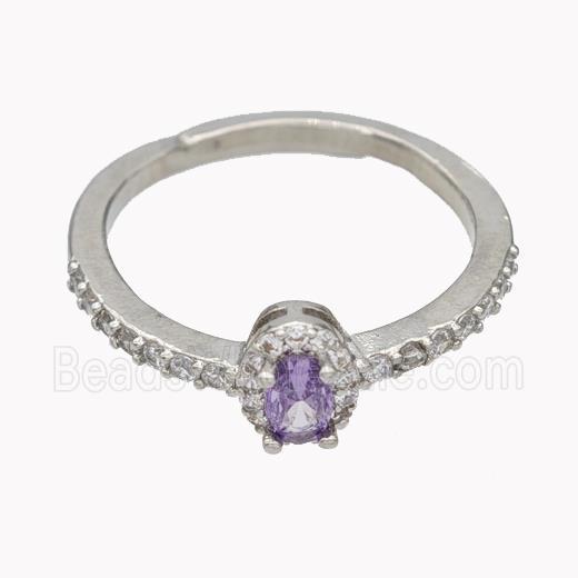 Copper Rings Micropave Zirconia Adjustable Platinum Plated