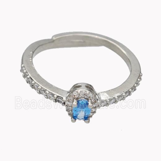 Copper Rings Micropave Zirconia Adjustable Platinum Plated