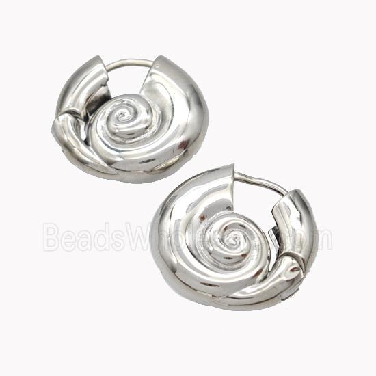 Copper Spiral Shell Hoop Earrings Platinum Plated
