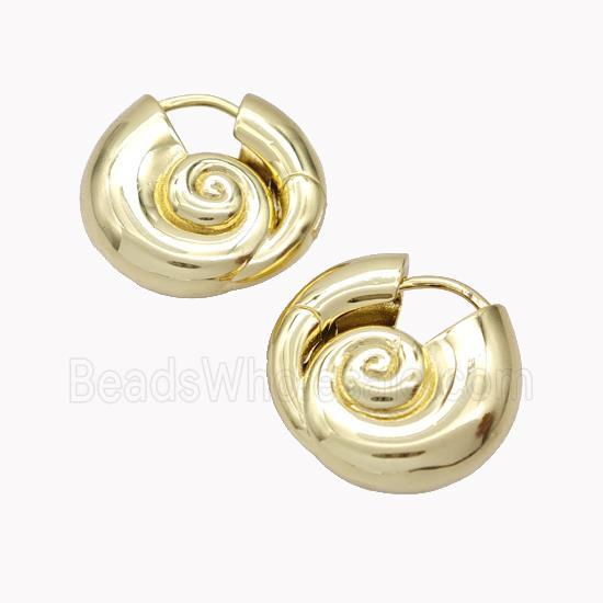 Copper Spiral Shell Hoop Earrings Gold Plated
