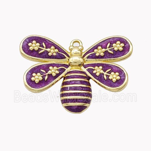Copper Honeybee Pendant Purple Enamel Gold Plated