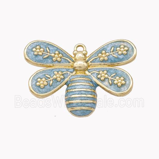 Copper Honeybee Pendant Blue Enamel Gold Plated