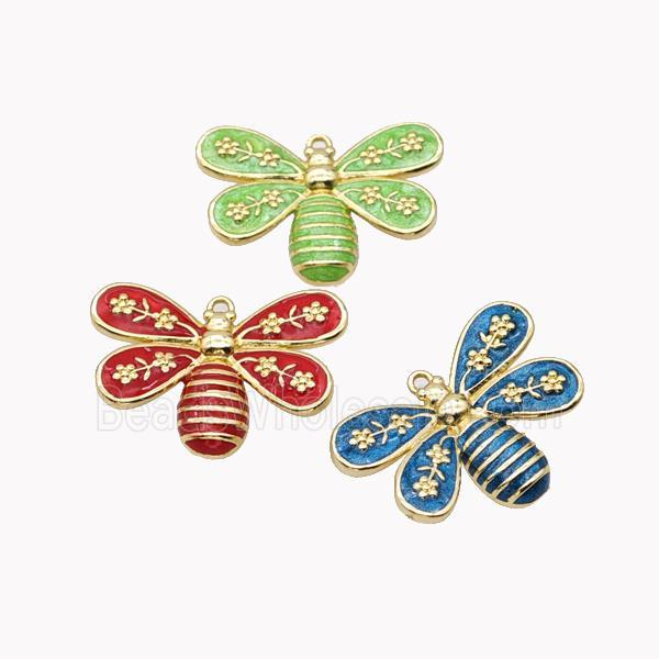 Copper Honeybee Pendant Enamel Gold Plated Mixed