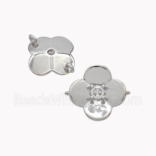 Copper Flower Connector Pave Zirconia Platinum Plated