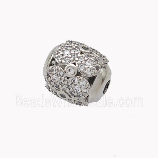 Copper Barrel Beads Micropave Zirconia Platinum Plated
