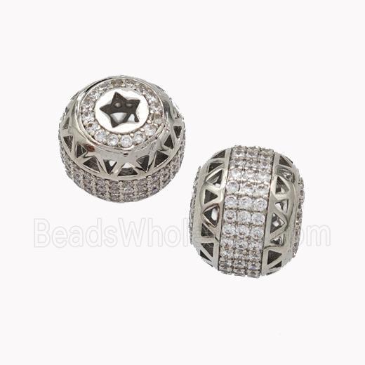 Copper Barrel Beads Micropave Zirconia Platinum Plated