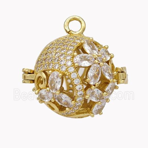 Copper Ball Flower Locket Pendant Pave Zirconia Gold Plated