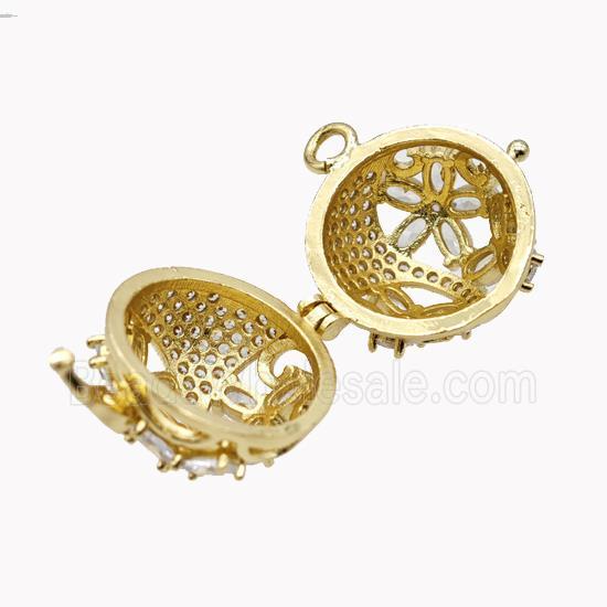 Copper Ball Flower Locket Pendant Pave Zirconia Gold Plated