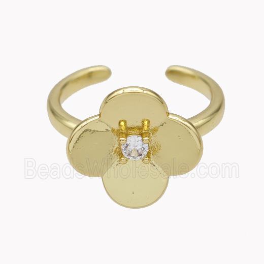 Copper Flower Rings Pave Zirconia Gold Plated