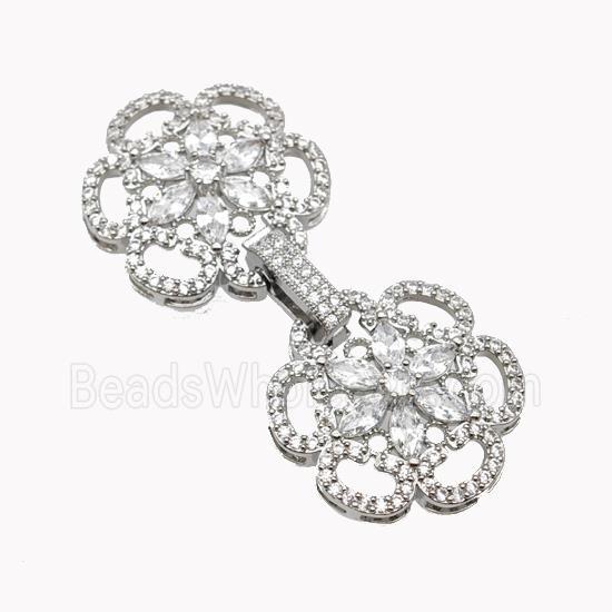 Copper Clasp Pave Zirconia Flower Platinum Plated
