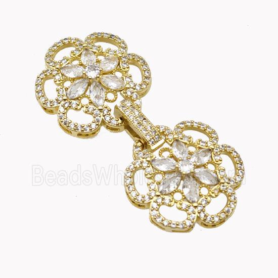 Copper Clasp Pave Zirconia Flower Gold Plated