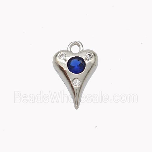 Copper Heart Pendant Pave Zirconia Platinum Plated