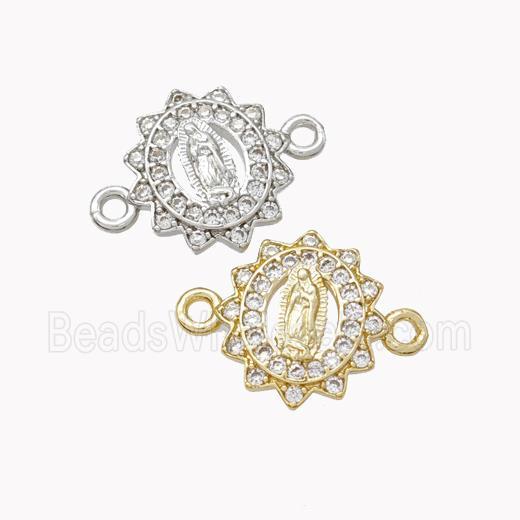 Virgin Mary Charms Copper Connector Pave Zirconia Mixed
