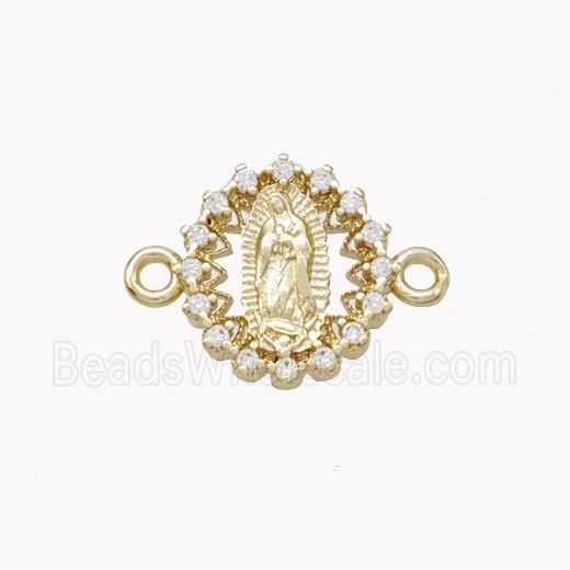 Virgin Mary Charms Copper Connector Pave Zirconia Gold Plated