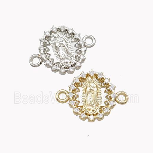 Virgin Mary Charms Copper Connector Pave Zirconia Mixed
