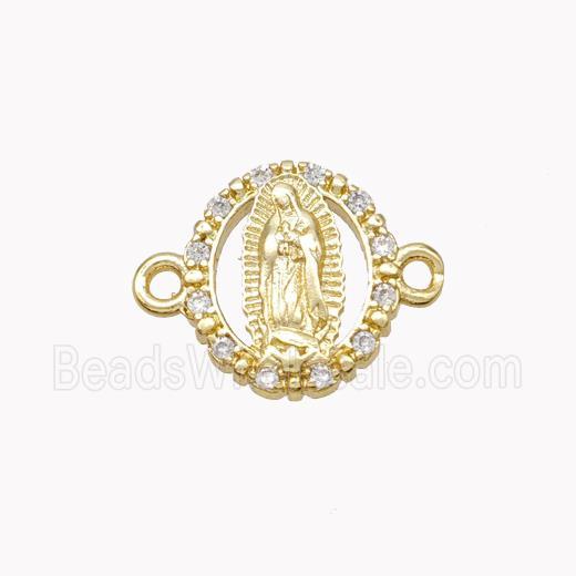 Virgin Mary Charms Copper Connector Pave Zirconia Gold Plated