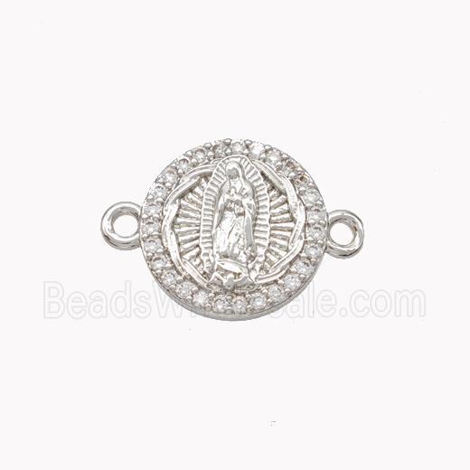Virgin Mary Charms Copper Connector Pave Zirconia Platinum Plated