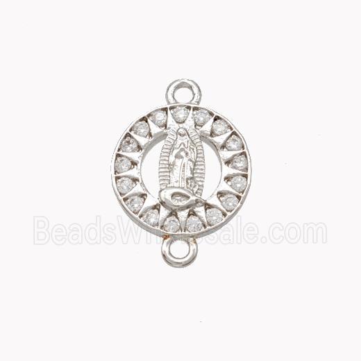 Virgin Mary Charms Copper Connector Pave Zirconia Platinum Plated