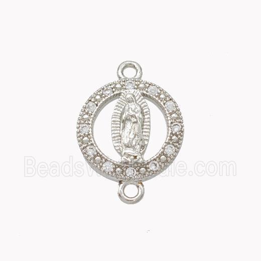 Virgin Mary Charms Copper Connector Pave Zirconia Platinum Plated