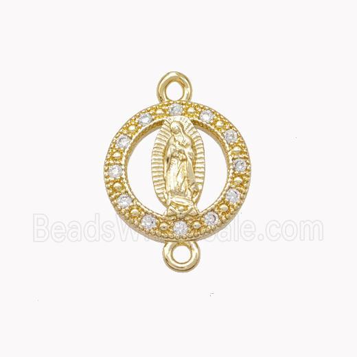 Virgin Mary Charms Copper Connector Pave Zirconia Gold Plated