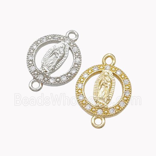 Virgin Mary Charms Copper Connector Pave Zirconia Mixed