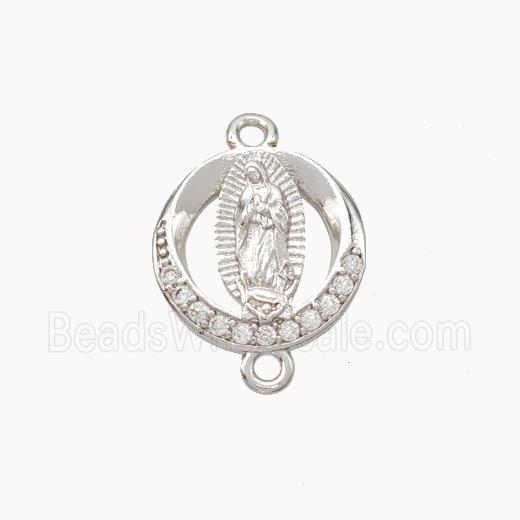 Virgin Mary Charms Copper Connector Pave Zirconia Platinum Plated