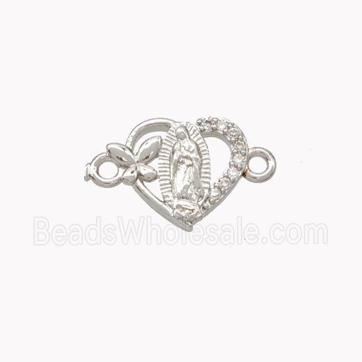 Virgin Mary Charms Copper Heart Connector Pave Zirconia Butterfly Platinum Plated