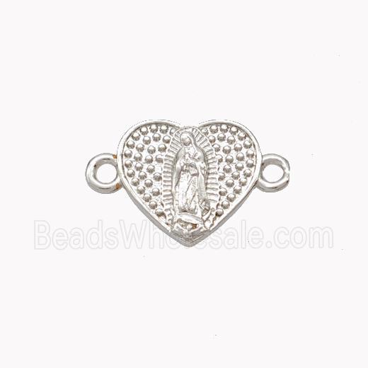 Virgin Mary Charms Copper Heart Connector Platinum Plated