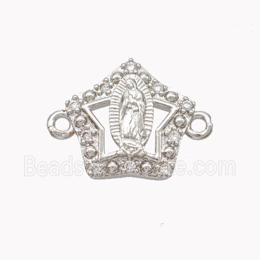 Virgin Mary Charms Copper Star Connector Pave Zirconia Platinum Plated
